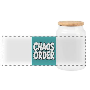 Chaos Order: Comic-Typografie - Panorama Keksdose mit Holzdeckel - Weiß - Vorne