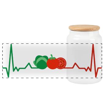 Paprika und Tomate mit Herzschlag - Panorama Keksdose mit Holzdeckel - Weiß - Vorne