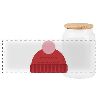 Wollmütze mit Bommel - Winter Motiv - Panorama Keksdose mit Holzdeckel - Weiß - Vorne