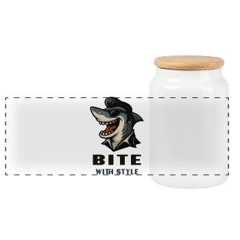Cooler Hai im Rockabillylook mit Bite with Style - Panorama Keksdose mit Holzdeckel - Weiß - Vorne