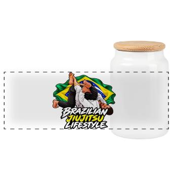 Kimura – BJJ Brasilianischer Jiu-Jitsu-Lebensstil - Panorama Keksdose mit Holzdeckel - Weiß - Vorne
