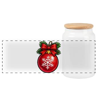 Rote Weihnachtkugel mit Schneeflocke - Panorama Keksdose mit Holzdeckel - Weiß - Vorne