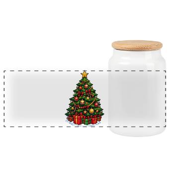 Weihnachtsbaum mit Ornamentenglanz - Panorama Keksdose mit Holzdeckel - Weiß - Vorne
