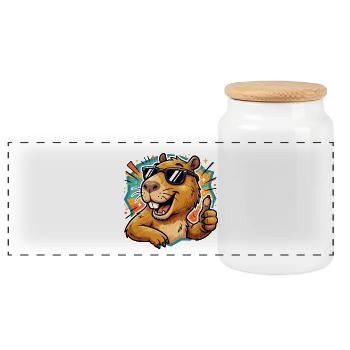 Cooles Capybara-Daumen-hoch süßes Tier-Meme-T-Shirt - Panorama Keksdose mit Holzdeckel - Weiß - Vorne