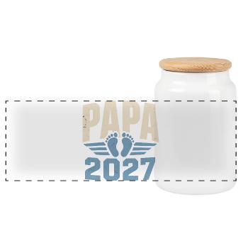 Papa 2027 Vorfreude Auf Das Erste Baby - Panorama Keksdose mit Holzdeckel - Weiß - Vorne