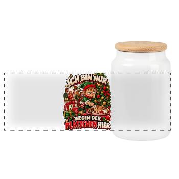 Ich bin nur wegen der Plätzchen hier Weihnachten - Panorama Keksdose mit Holzdeckel - Weiß - Vorne
