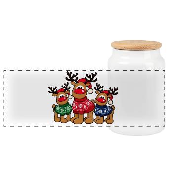 Weihnachts-Elche – Christmas Crew - Panorama Keksdose mit Holzdeckel - Weiß - Vorne