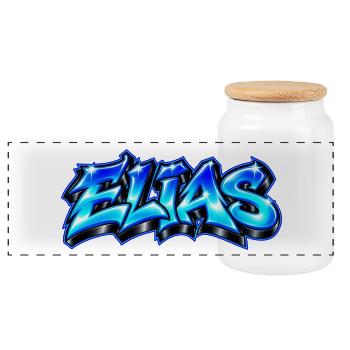 ELIAS Graffiti Name Street Art Hip Hop 3D - Panorama Keksdose mit Holzdeckel - Weiß - Vorne