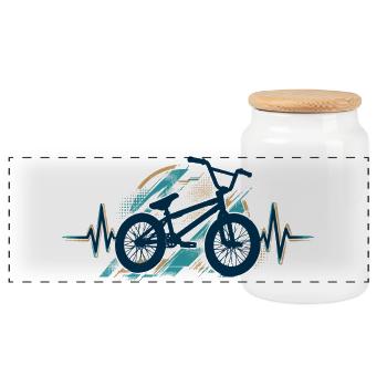 BMX Herzschlag EKG: Minimalistisches Silhouette - Panorama Keksdose mit Holzdeckel - Weiß - Vorne