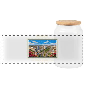 Brasilien Nova Iguaçu Vintage Reisemarke - Panorama Keksdose mit Holzdeckel - Weiß - Vorne