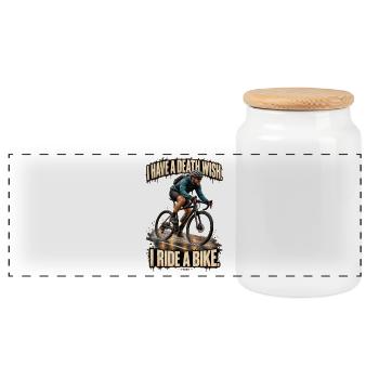 ODDROO – I Ride a Bike - Panorama Keksdose mit Holzdeckel - Weiß - Vorne