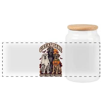 Spooky Night Loyal Company – Deutsche Dogge Halloween - Panorama Keksdose mit Holzdeckel - Weiß - Vorne