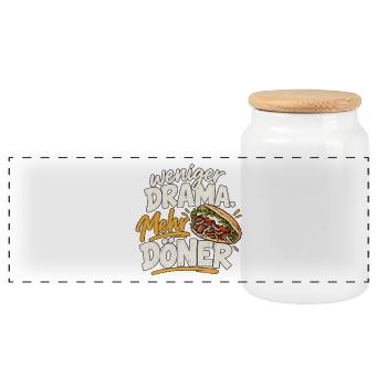 Weniger Drama, Mehr Döner - Panorama Keksdose mit Holzdeckel - Weiß - Vorne