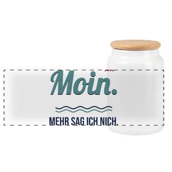 Moin. Mehr sag ich nich. – Norddeutscher Spruch - Panorama Keksdose mit Holzdeckel - Weiß - Vorne