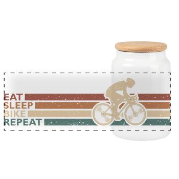 Eat Sleep Bike Repeat Für Radfahrer Radsport Retro - Panorama Keksdose mit Holzdeckel - Weiß - Vorne
