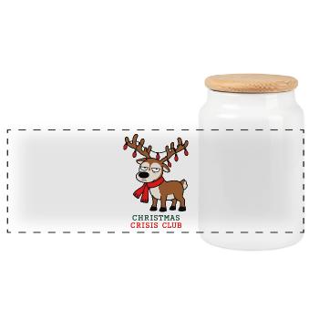 Christmas Crisis Club Lustiges Rentier-Meme - Panorama Keksdose mit Holzdeckel - Weiß - Vorne