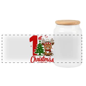 Mein erstes Weihnachten - Panorama Keksdose mit Holzdeckel - Weiß - Vorne
