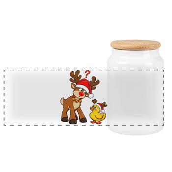 Rentier mit Ente Weihnachtsente Badeente - Panorama Keksdose mit Holzdeckel - Weiß - Vorne