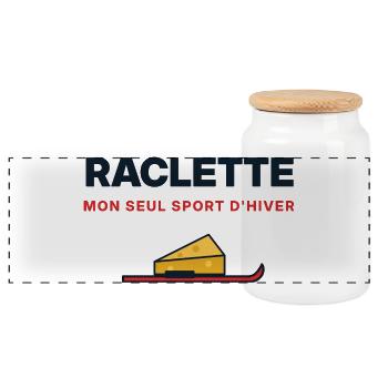 Raclette, meine einzige Wintersportart – Humor - Panorama Keksdose mit Holzdeckel - Weiß - Vorne