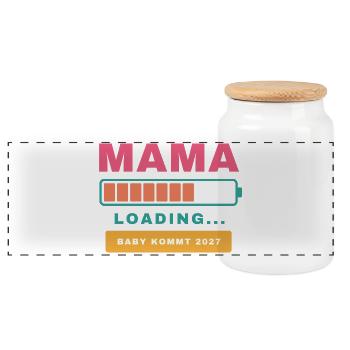 Mama Loading – Baby kommt 2027 - Panorama Keksdose mit Holzdeckel - Weiß - Vorne