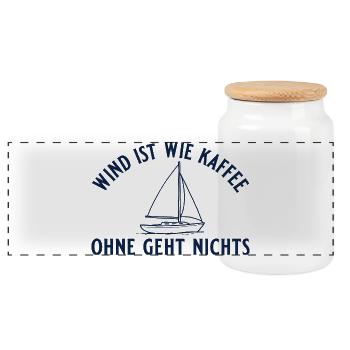 Segeln Wind ist wie Kaffee Segelboot Geschenk - Panorama Keksdose mit Holzdeckel - Weiß - Vorne