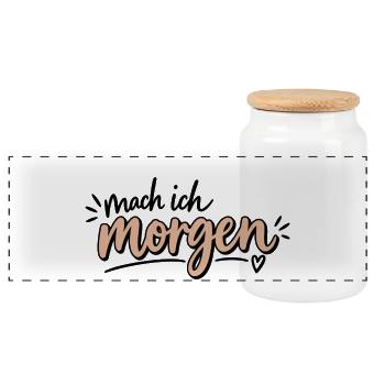 Mach ich morgen - Panorama Keksdose mit Holzdeckel - Weiß - Vorne