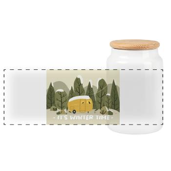 Retro Wohnmobil Winter Ready - Panorama Keksdose mit Holzdeckel - Weiß - Vorne