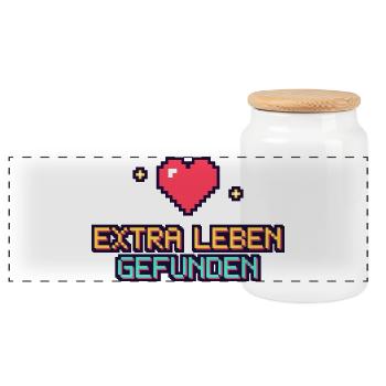 Pixelherz Extra Leben Gefunden - Panorama Keksdose mit Holzdeckel - Weiß - Vorne