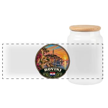 Rovinj Kroatien Hafen Stadt Sonnenuntergang Meer - Panorama Keksdose mit Holzdeckel - Weiß - Vorne
