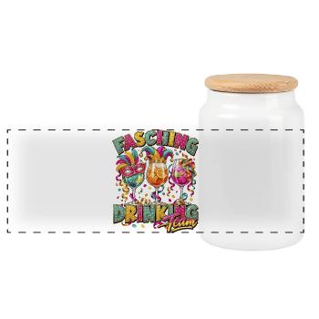 Fasching Drinking Team – Bunte Partygläser - Panorama Keksdose mit Holzdeckel - Weiß - Vorne