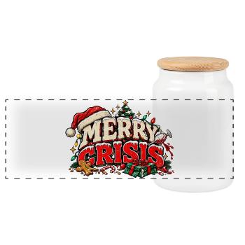 Merry Crisis – Lustiges Weihnachtsdesign - Panorama Keksdose mit Holzdeckel - Weiß - Vorne