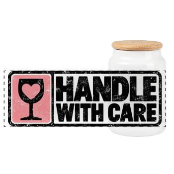 Handle With Care – Herz Retro Design - Panorama Keksdose mit Holzdeckel - Weiß - Vorne