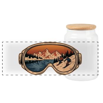 Goggles Mountain Retro Alpinski - Panorama Keksdose mit Holzdeckel - Weiß - Vorne