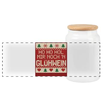 Ho Ho Hol mir Glühwein Strickmuster - Panorama Keksdose mit Holzdeckel - Weiß - Vorne