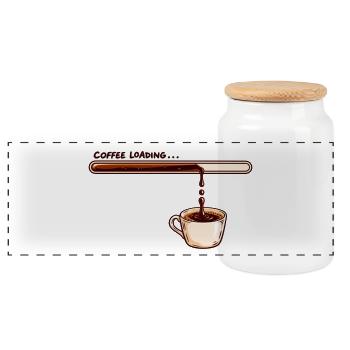 Coffee Loading Kaffee Spruch für Kaffeeliebhaber - Panorama Keksdose mit Holzdeckel - Weiß - Vorne
