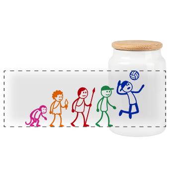  Evolution Volleyball Volleyballer Strichmänchen - Panorama Keksdose mit Holzdeckel - Weiß - Vorne
