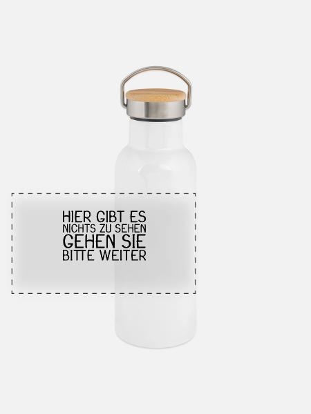 Lustige Sprüche - Panorama Thermosflasche mit Bambusdeckel - Weiß