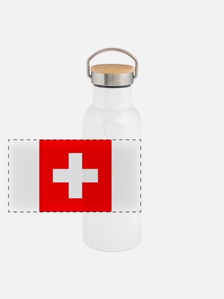 Schweiz - Panorama Thermosflasche mit Bambusdeckel - Weiß