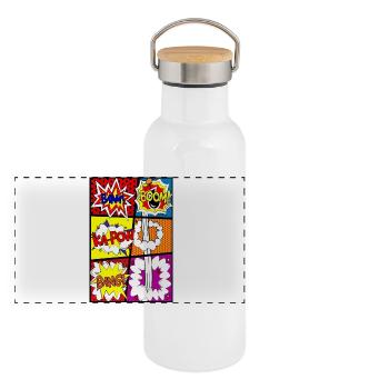 Comicstrip Comic-Strip Comic - Panorama Thermosflasche mit Bambusdeckel - Weiß - Vorne
