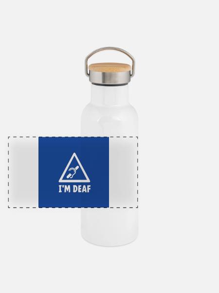 Ich bin taub. Taub, Schwerhörig, Taubheit. - Panorama Thermosflasche mit Bambusdeckel - Weiß
