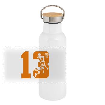 NUMMER 13 BASKETBALL 13. GEBURTSTAG - Panorama Thermosflasche mit Bambusdeckel - Weiß - Vorne