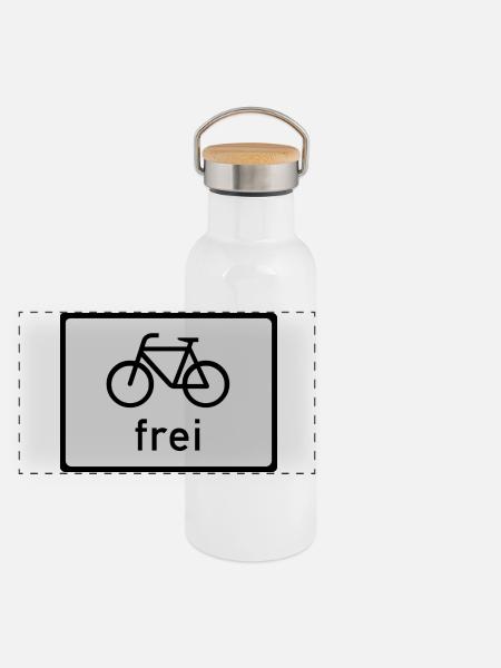 Fahrrad frei - Panorama Thermosflasche mit Bambusdeckel - Weiß