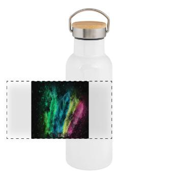 Federn Watercolor - Panorama Thermosflasche mit Bambusdeckel - Weiß - Vorne