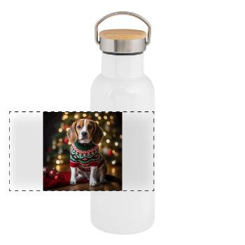 Weihnachtsbeagle im festlichen Strickpullover - Panorama Thermosflasche mit Bambusdeckel - Weiß - Vorne