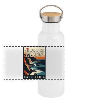 Erleben Sie die Schönheit der Kanalinseln in Kalifornien - Panorama Thermosflasche mit Bambusdeckel - Weiß - Vorne