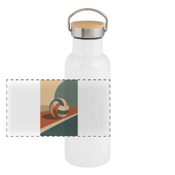 Retro Volleyball Farbenspiel - Panorama Thermosflasche mit Bambusdeckel - Weiß - Vorne