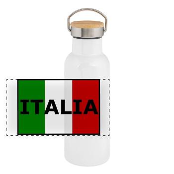 Italienische Flaggen-Typografie - Panorama Thermosflasche mit Bambusdeckel - Weiß - Vorne