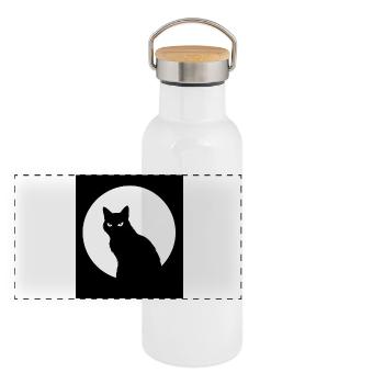 Katze Vollmond - Panorama Thermosflasche mit Bambusdeckel - Weiß - Vorne