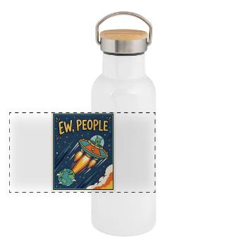 EW, Leute UFO-Cartoon - Panorama Thermosflasche mit Bambusdeckel - Weiß - Vorne