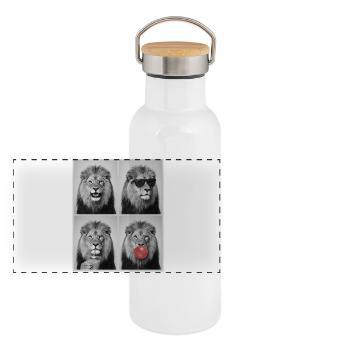 Löwen Löwe - Panorama Thermosflasche mit Bambusdeckel - Weiß - Vorne